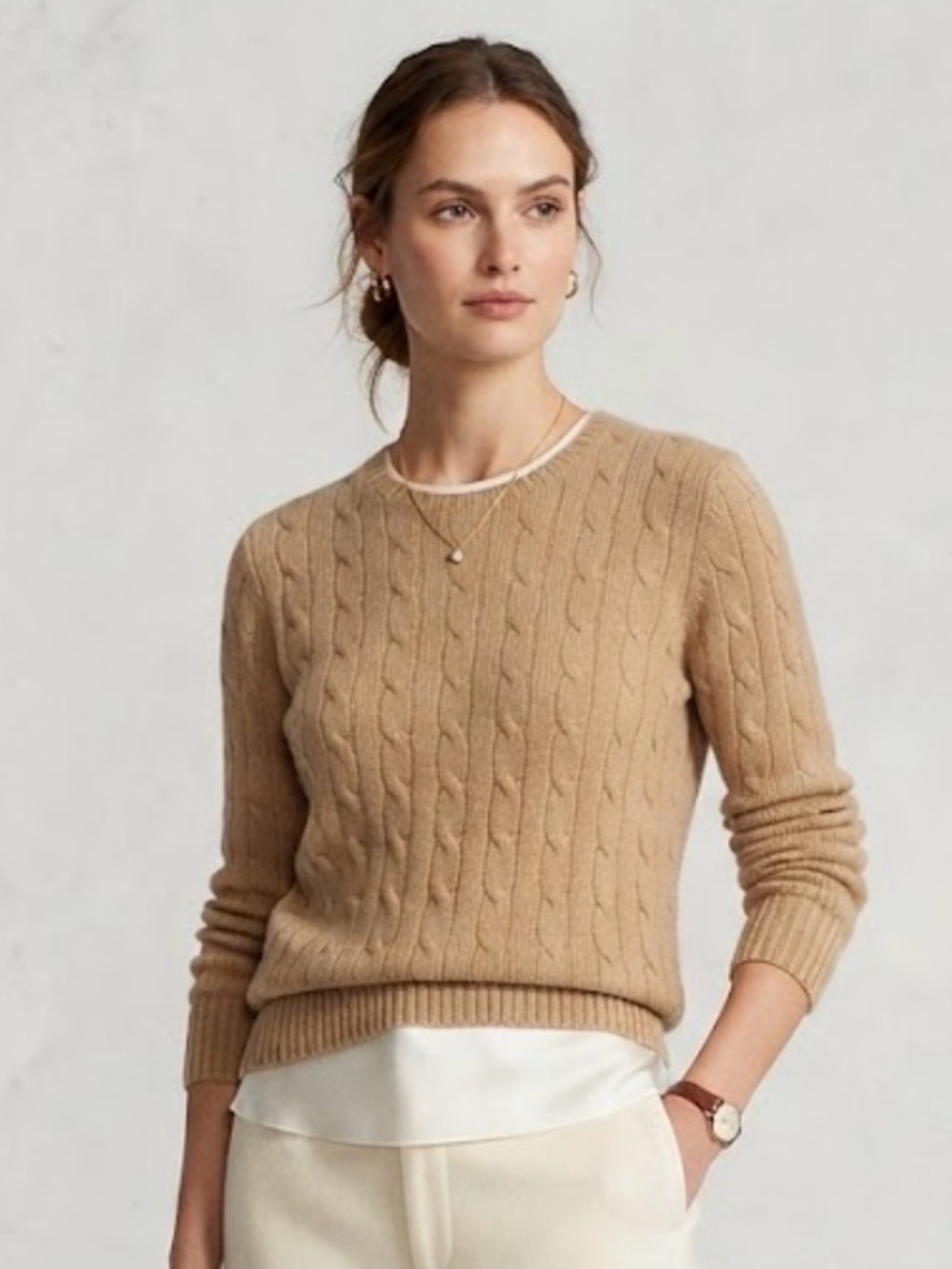 Polo Ralph Lauren 100% Cashmere Cable Knit Sweater Camel Tan Medium